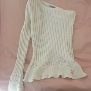 2000s vintage Y2K Playboy Paris Hilton Off-Shoulder White Sweater